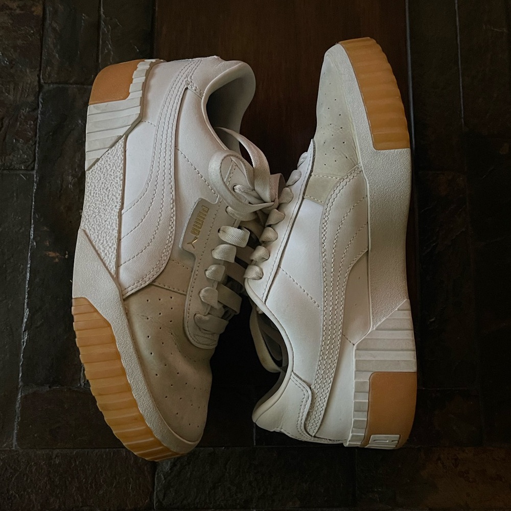 Puma White and Tan Sneakers
